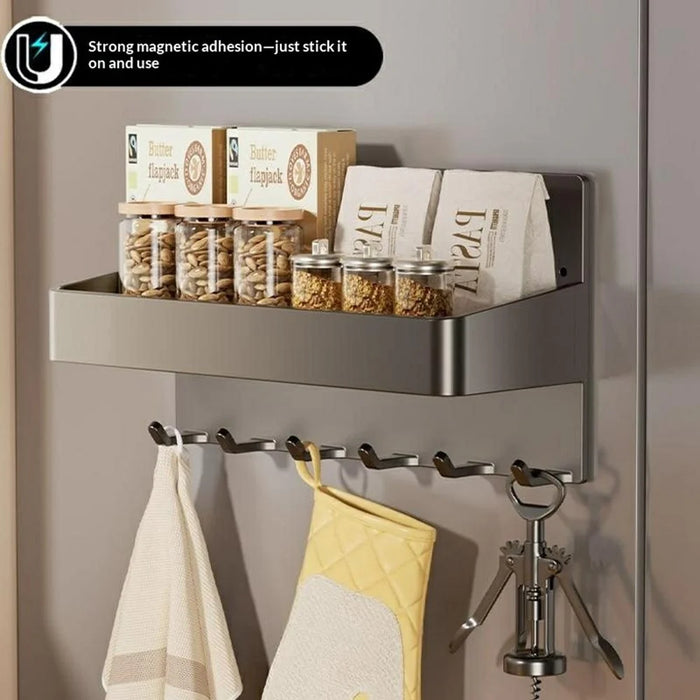 Magnetic Entry Door Hook Rack No Drill Kitchen Refrigerator Side Storage Organizer with 5 Hooks - Gunmetal Grey - 2