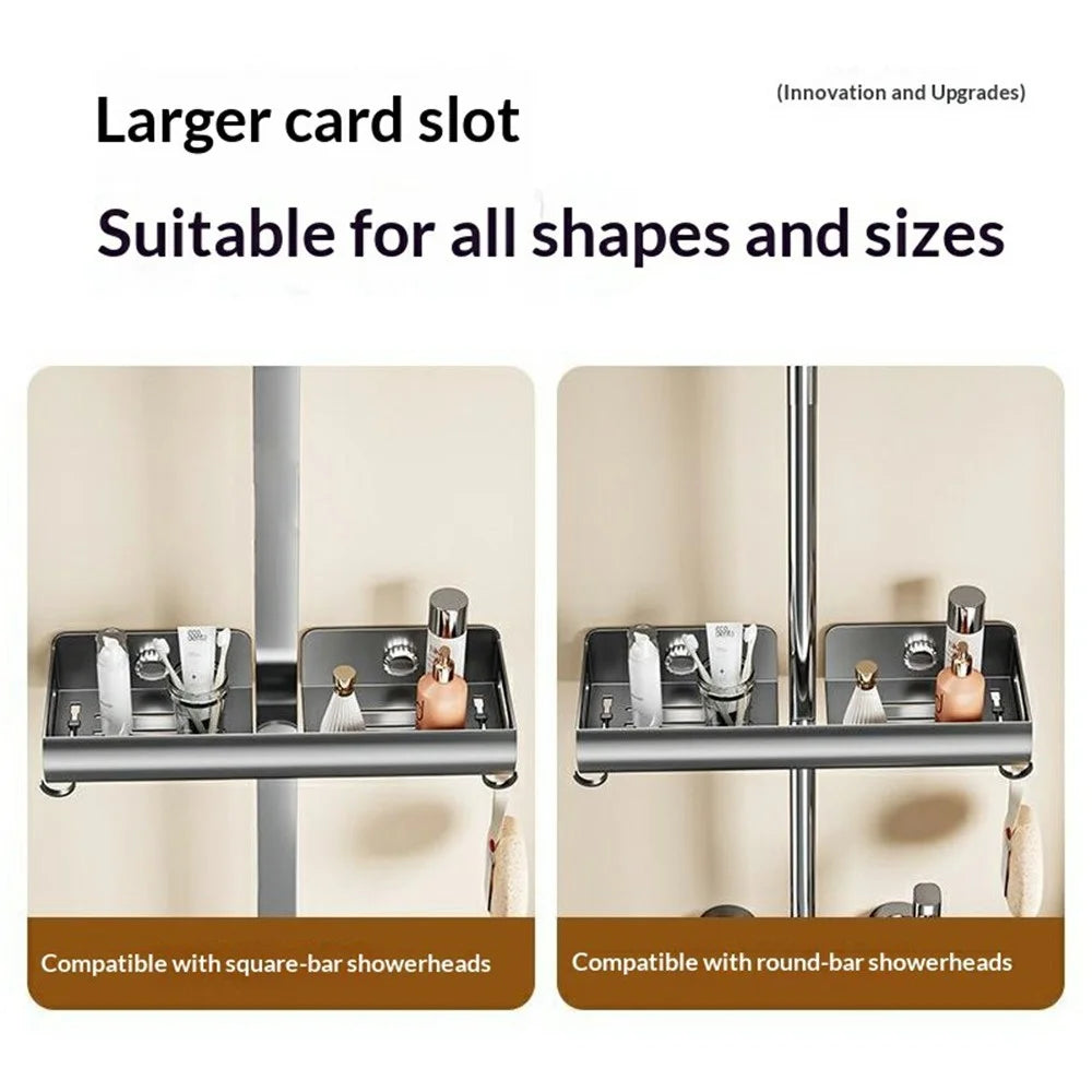 Suction Cup Shower Caddy Shelf 29.5 x 13 x 5.5cm Bathroom Storage Rack No Drill Wall Mount with Hooks - Gunmetal Grey - 4