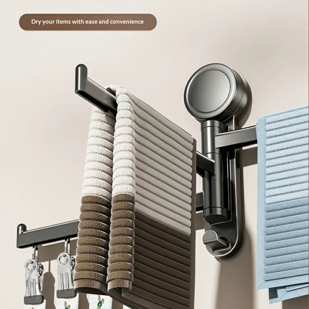 Wall-Mounted Rotating Drying Rack Suction Cup 3-Tiered Sock Hanger with 5 Clips for Bathroom Balcony - Gunmetal Grey - 3