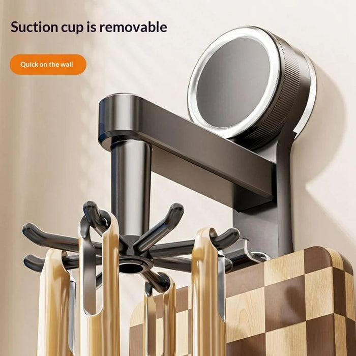 Kitchen Utensil Rack with Suction Cup 360-Degree Swivel No-Drill Wall Mount Organizer for Kitchen Tools Cutting Board - Gunmetal Grey - 2