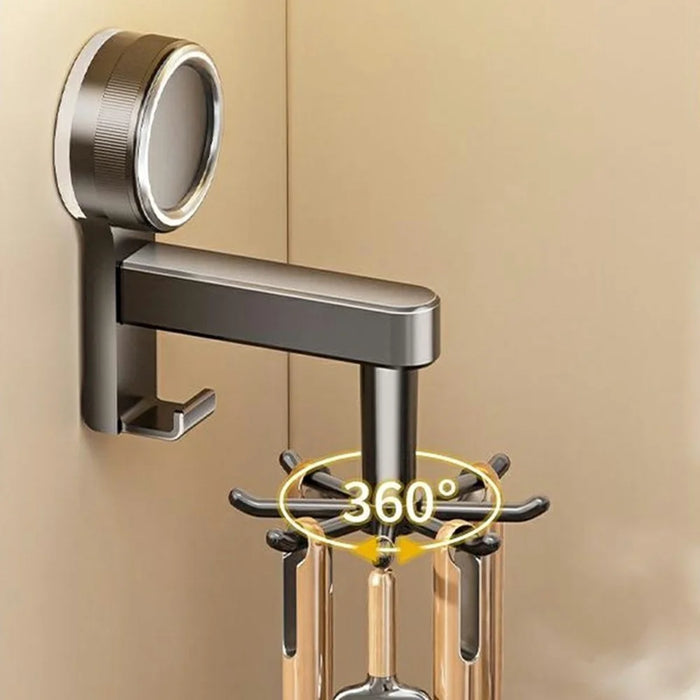 Kitchen Utensil Rack with Suction Cup 360-Degree Swivel No-Drill Wall Mount Organizer for Kitchen Tools Cutting Board - Gunmetal Grey - 6