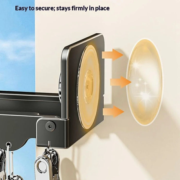 Folding Clothes Drying Rack 14 Clips Suction Cup Wall Mount Invisible Sock Underwear Hanger for Balcony - Gunmetal Grey - 4