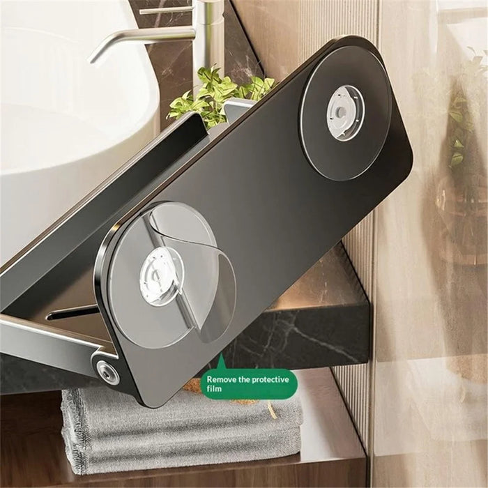 Folding Phone Stand Wall Mounted Bathroom Shelf 90 Degree Foldable Storage Rack Carbon Steel Waterproof Tissue Holder - Gunmetal Grey - 3