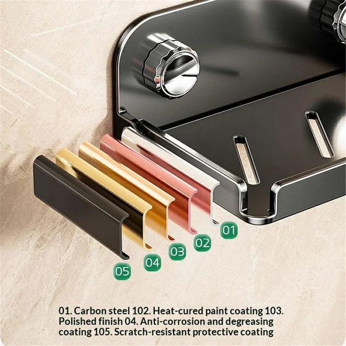 Folding Phone Stand Wall Mounted Bathroom Shelf 90 Degree Foldable Storage Rack Carbon Steel Waterproof Tissue Holder - Gunmetal Grey - 5