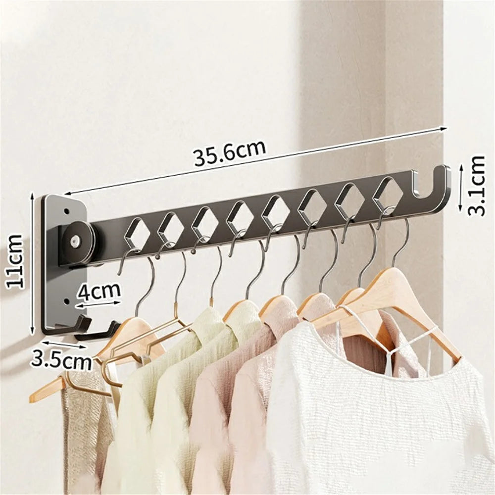 Foldable Wall Mounted Clothes Drying Rack 8-Hook Stainless Steel No Drill Bathroom Balcony Space Saving Hanger - Gunmetal Grey - 1