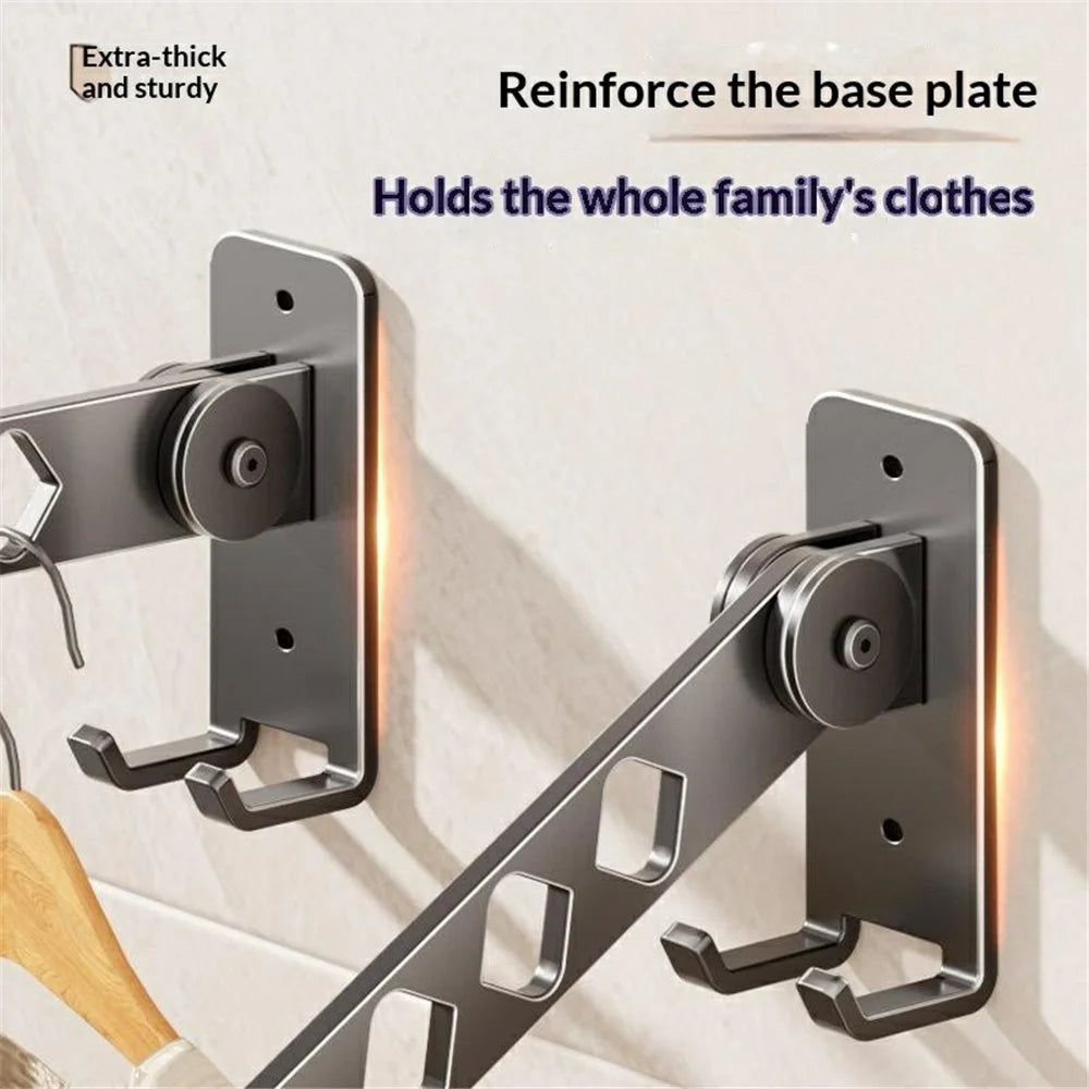 Foldable Wall Mounted Clothes Drying Rack 8-Hook Stainless Steel No Drill Bathroom Balcony Space Saving Hanger - Gunmetal Grey - 3