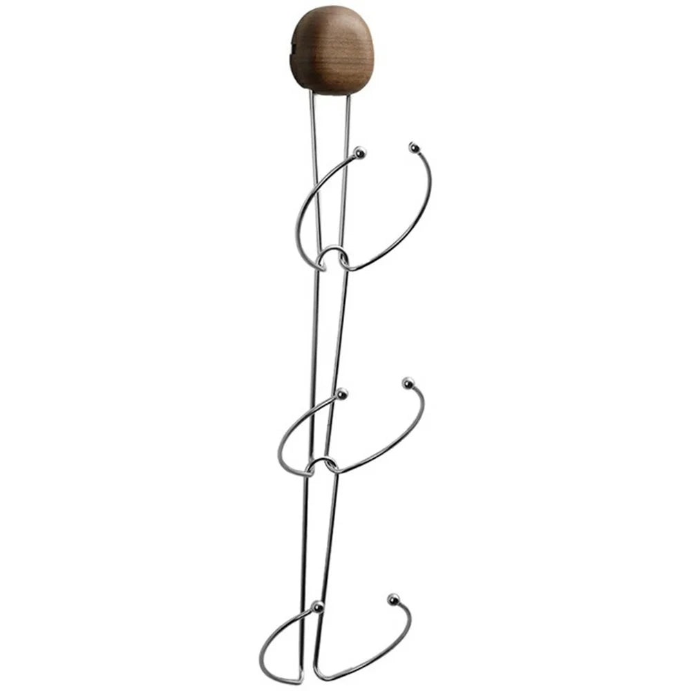 3-Hook Suction Cup Hat Rack No Drill Wall Mount Walnut Wood Hooks Holder for Cap Organization - 1