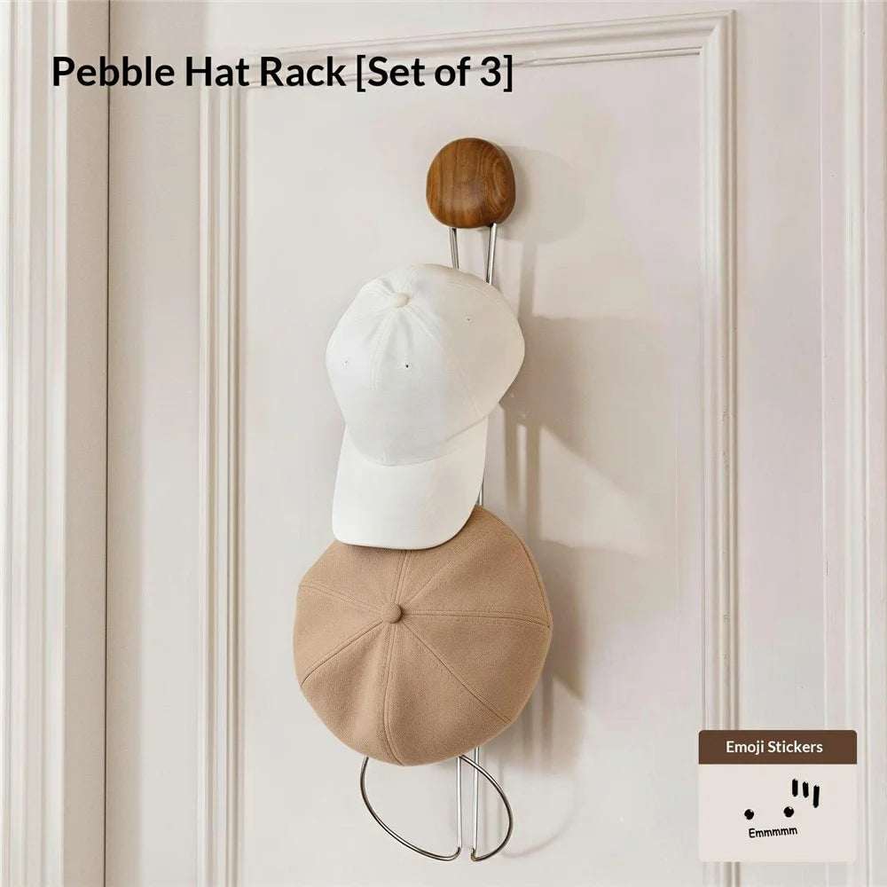 3-Hook Suction Cup Hat Rack No Drill Wall Mount Walnut Wood Hooks Holder for Cap Organization - 2