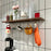 15x40x4cm Kitchen Wall-Mounted Storage Rack with 8Pcs Hooks & Stainless Steel Bar No Drill Storage Organizer Wood Shelf - Walnut Wood Grain - 1