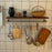 15x40x4cm Kitchen Wall-Mounted Storage Rack with 8Pcs Hooks & Stainless Steel Bar No Drill Storage Organizer Wood Shelf - Walnut Wood Grain - 2