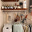 15x40x4cm Kitchen Wall-Mounted Storage Rack with 8Pcs Hooks & Stainless Steel Bar No Drill Storage Organizer Wood Shelf - Walnut Wood Grain - 4