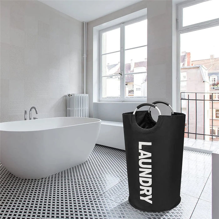 Large Size Collapsible Laundry Basket 600D Oxford Cloth Waterproof Dirty Clothes Storage Basket with Handles - Black - 4
