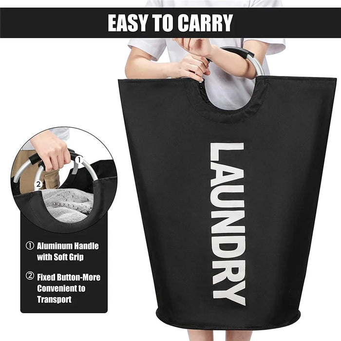 Large Size Collapsible Laundry Basket 600D Oxford Cloth Waterproof Dirty Clothes Storage Basket with Handles - Black - 6