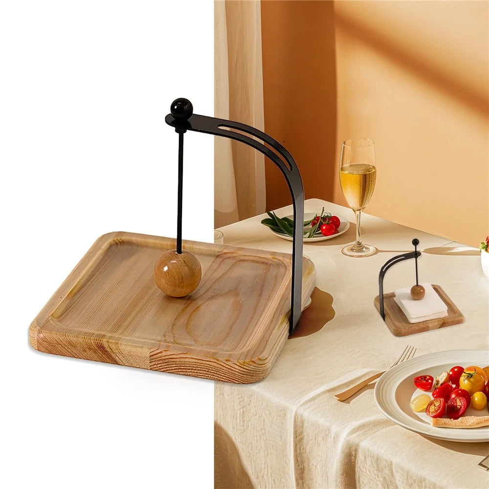 17.5x17.5x14.5cm Pine Wood Iron Napkin Holder Desktop Tissue Dispenser With Gravity Press Ball Design - Pine Wood  /  Varnish - 4