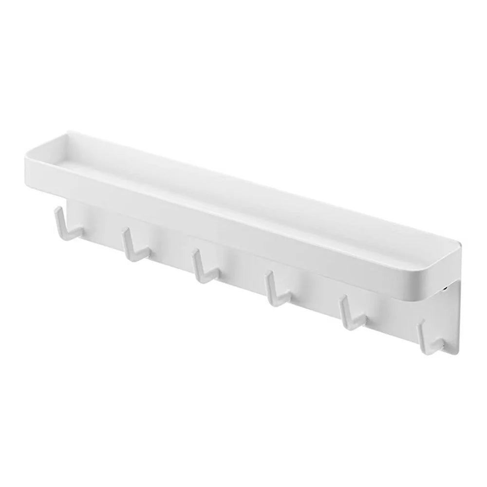Wall Mounted Key Holder Hook Organizer Rack Carbon Steel 6-Hooks Magnetic Mount for Entryway - White - 1