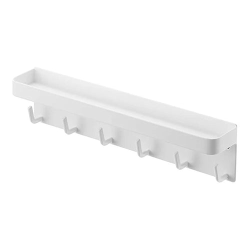 Wall Mounted Key Holder Hook Organizer Rack Carbon Steel 6-Hooks Magnetic Mount for Entryway - White - 1