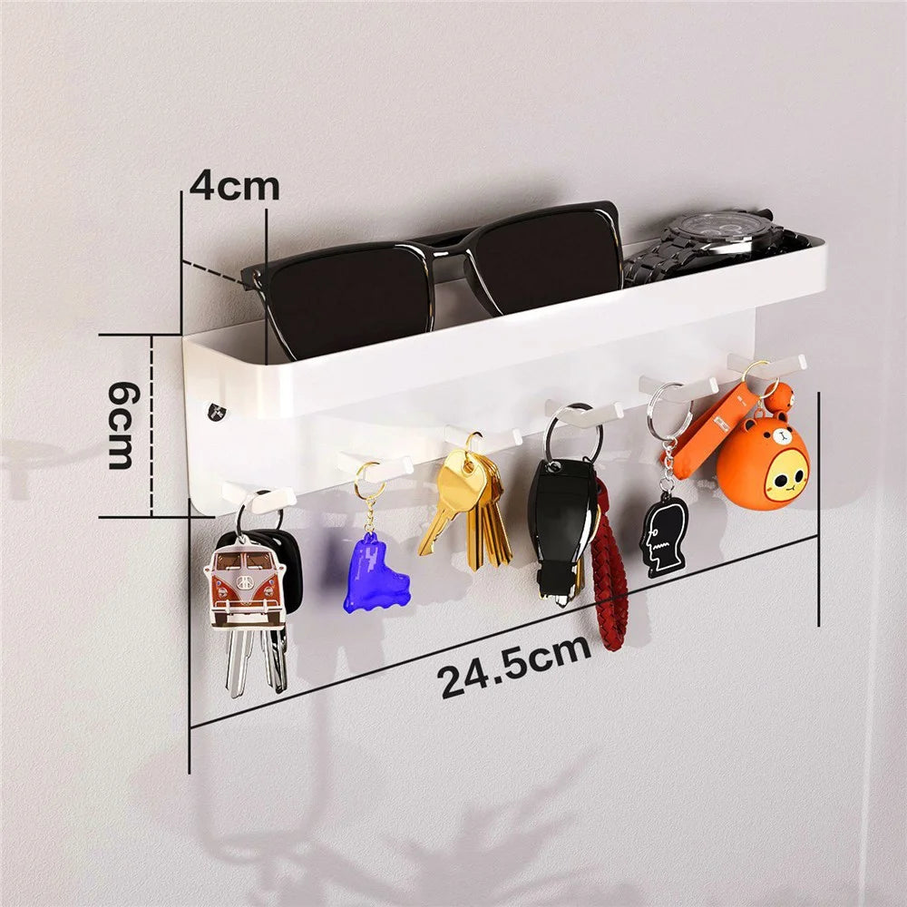 Wall Mounted Key Holder Hook Organizer Rack Carbon Steel 6-Hooks Magnetic Mount for Entryway - White - 5