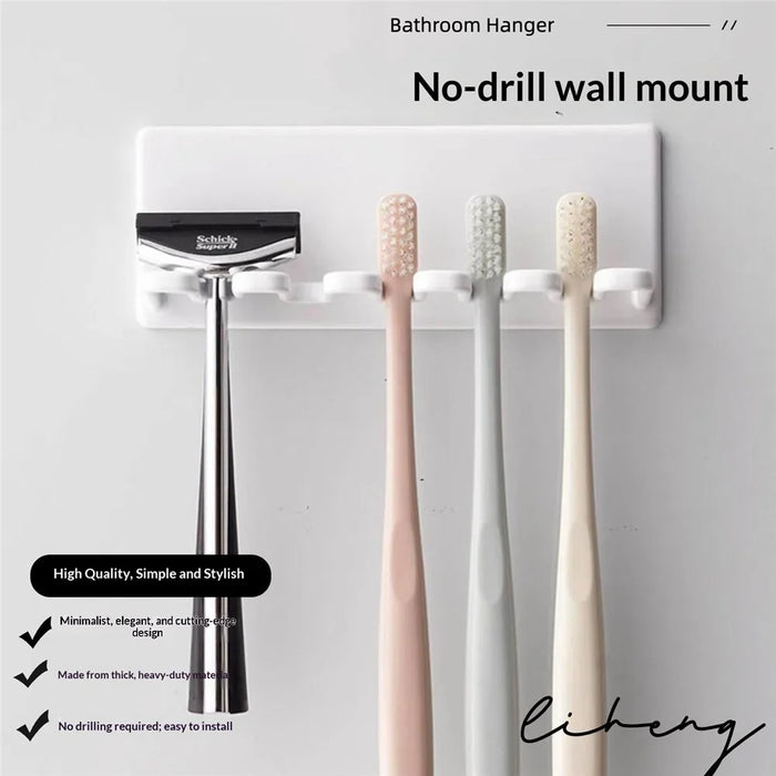 Wall Mounted Toothbrush Holder No Drill Installation 5-Slots Bathroom Toothbrush Razor Organizer - White  /  LH-428 - 2