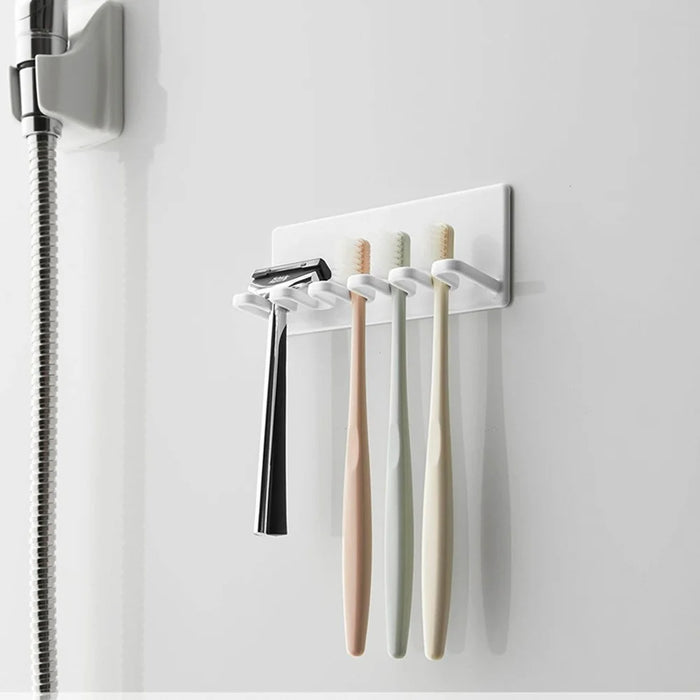 Wall Mounted Toothbrush Holder No Drill Installation 5-Slots Bathroom Toothbrush Razor Organizer - White  /  LH-428 - 3