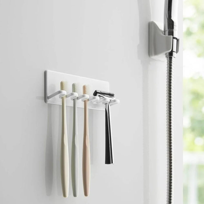 Wall Mounted Toothbrush Holder No Drill Installation 5-Slots Bathroom Toothbrush Razor Organizer - White  /  LH-428 - 4