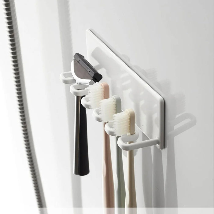 Wall Mounted Toothbrush Holder No Drill Installation 5-Slots Bathroom Toothbrush Razor Organizer - White  /  LH-428 - 5
