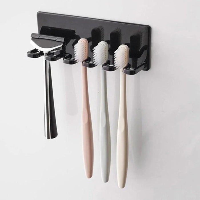 Wall Mounted Toothbrush Holder No Drill Installation 5-Slots Bathroom Toothbrush Razor Organizer - White  /  LH-428 - 7