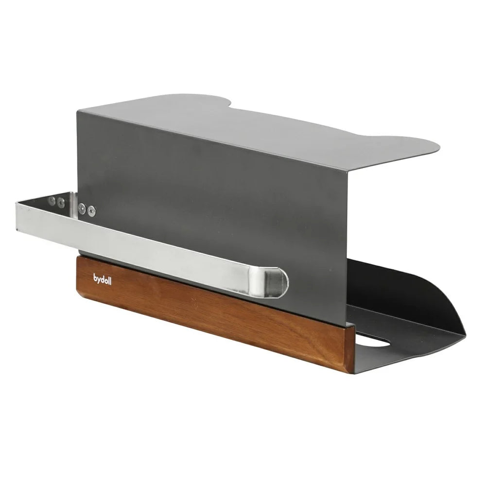 BYDOLL Under Cabinet Paper Towel Tissue Holder with Storage Rack Gunmetal Walnut Wood Kitchen Organizer - 1
