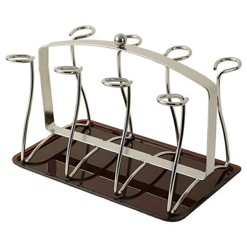 8 Cup Stainless Steel Draining Rack with Removable Tray Cup Storage Holder Organizer for Desktop - 1