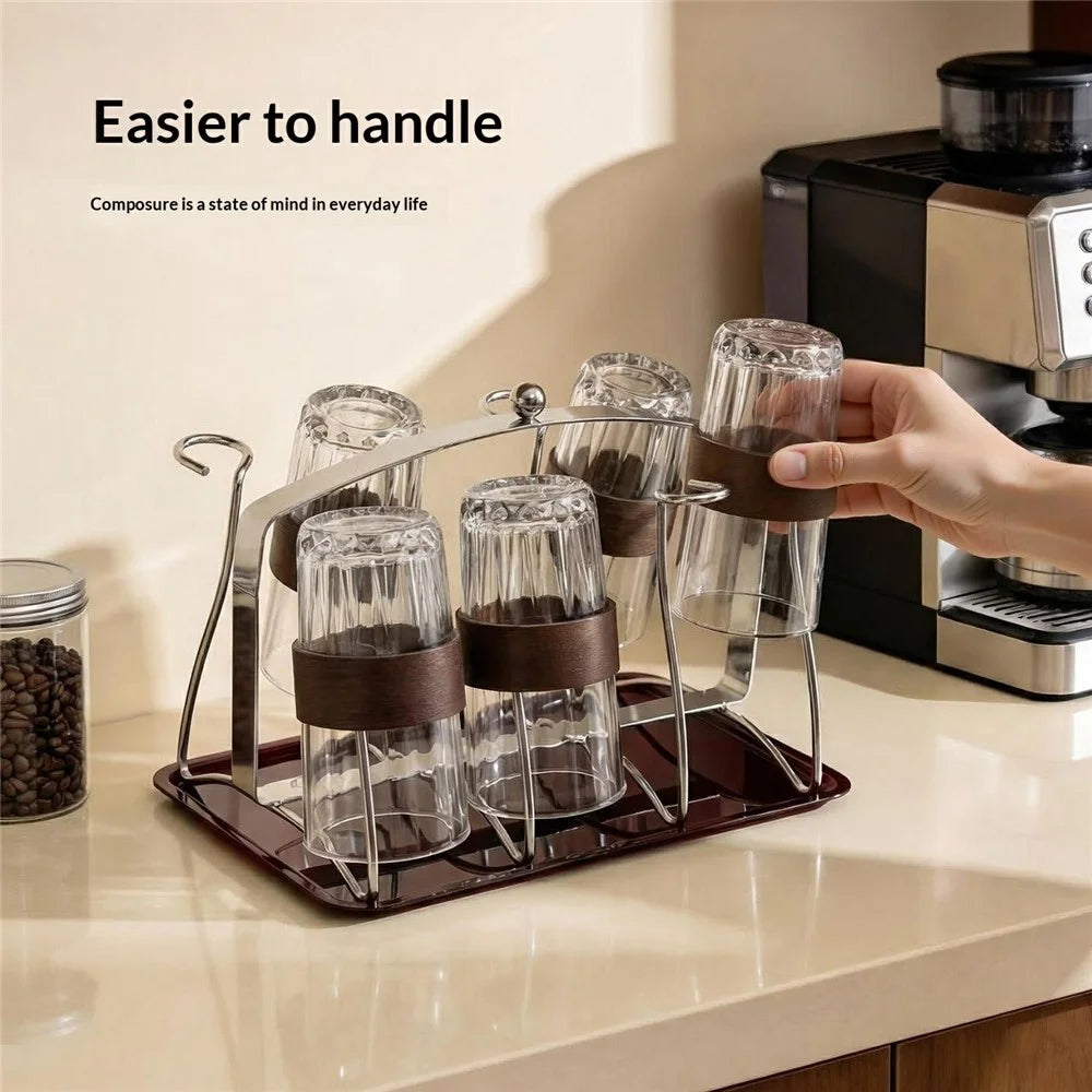 8 Cup Stainless Steel Draining Rack with Removable Tray Cup Storage Holder Organizer for Desktop - 3