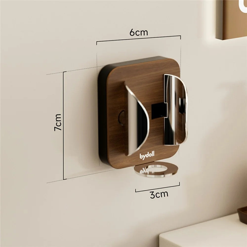 BYDOLL Wall-Mounted Walnut Wood Toothbrush Holder Gravity Sensing Electric Toothbrush Stand - Walnut Wood Color - 6