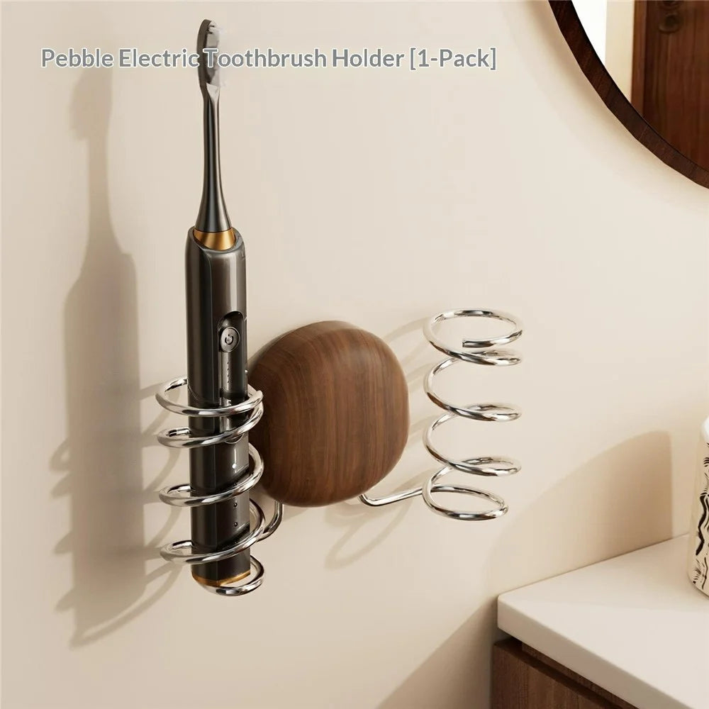 BYDOLL Wall-Mounted Suction Cup Double Electric Toothbrush Holder Walnut Wood 304 Stainless Steel Toothbrush Organizer for Bathroom - 2