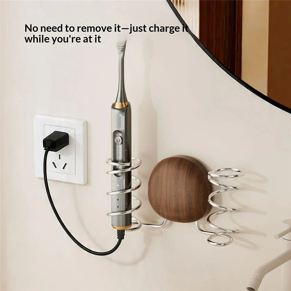 BYDOLL Wall-Mounted Suction Cup Double Electric Toothbrush Holder Walnut Wood 304 Stainless Steel Toothbrush Organizer for Bathroom - 4