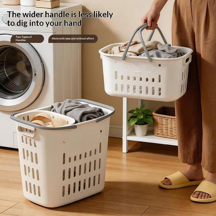 31.7L Large Capacity Laundry Basket Plastic Storage Basket with Handle for Dirty Clothes Toys - Ivory White - 6