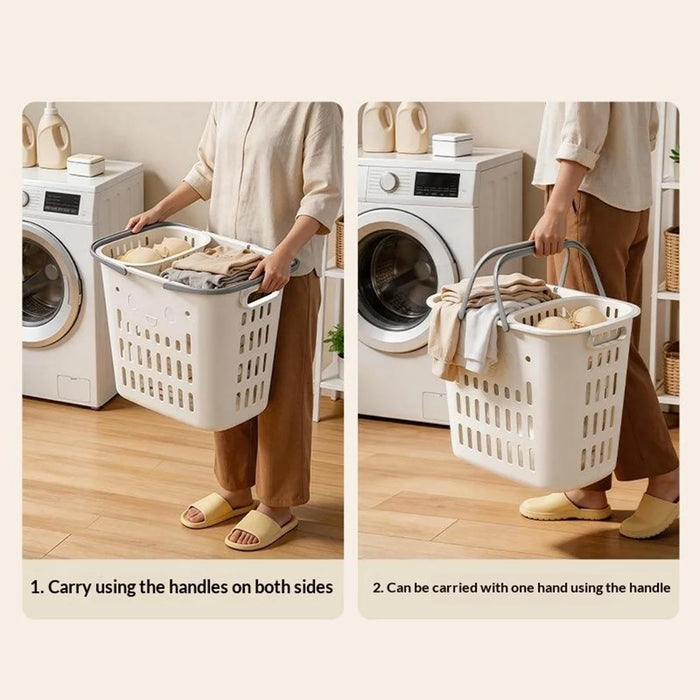 31.7L Large Capacity Laundry Basket Plastic Storage Basket with Handle for Dirty Clothes Toys - Ivory White - 7