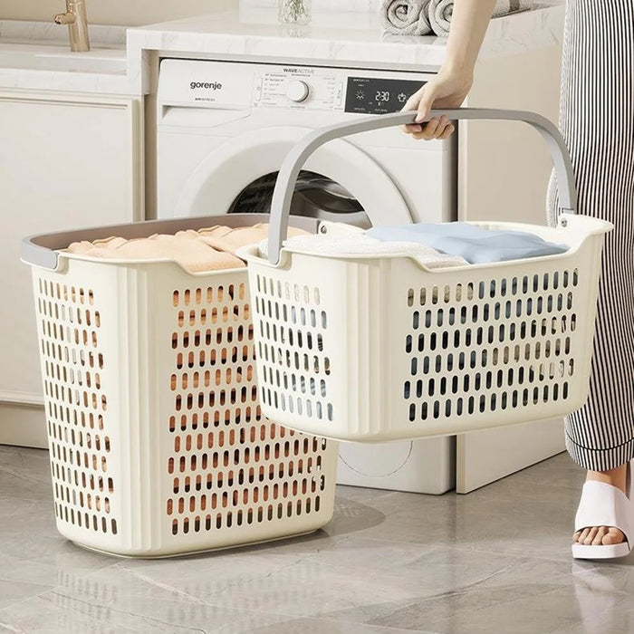 35.5x24x31.4cm Large Laundry Basket with Handle Thickened PP Hollow Storage Basket for Bathroom Clothes, Size L - 5