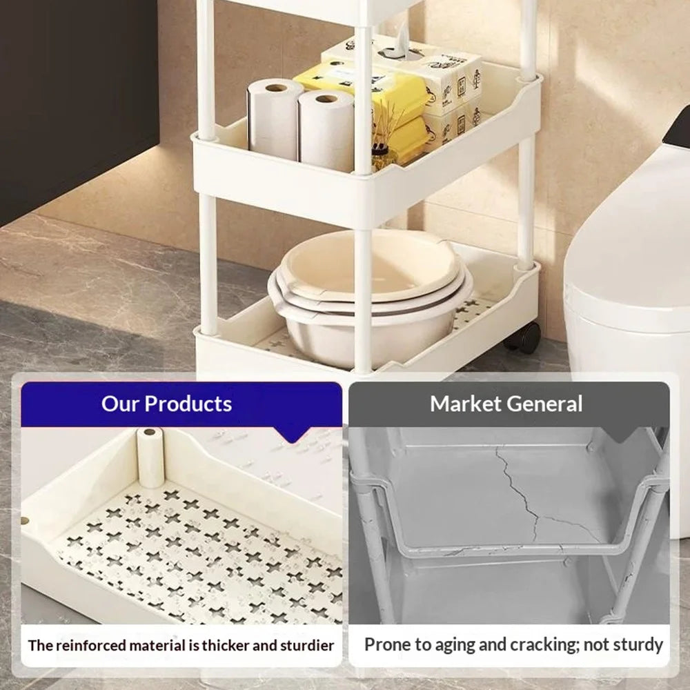 40x15x62cm 3-Tier Rolling Storage Cart Bathroom Gap Storage Rack Drainage Tray Design Mobile Trolley with Wheels - White - 3