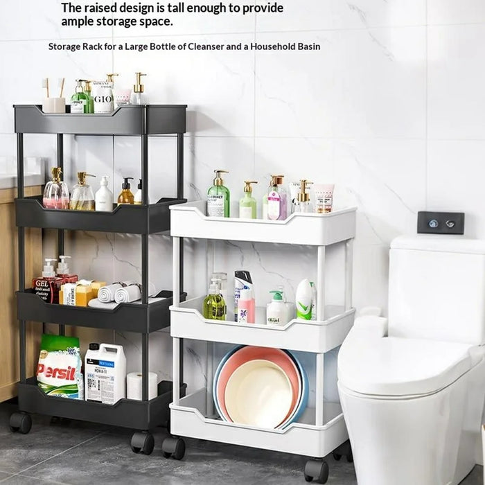 40x20x88cm 4-Tier Rolling Storage Cart Bathroom Gap Storage Rack Drainage Tray Design Mobile Trolley with Wheels - Black - 4