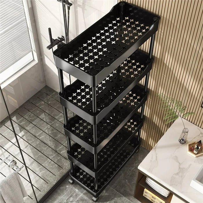 40x20x88cm 4-Tier Rolling Storage Cart Bathroom Gap Storage Rack Drainage Tray Design Mobile Trolley with Wheels - Black - 5