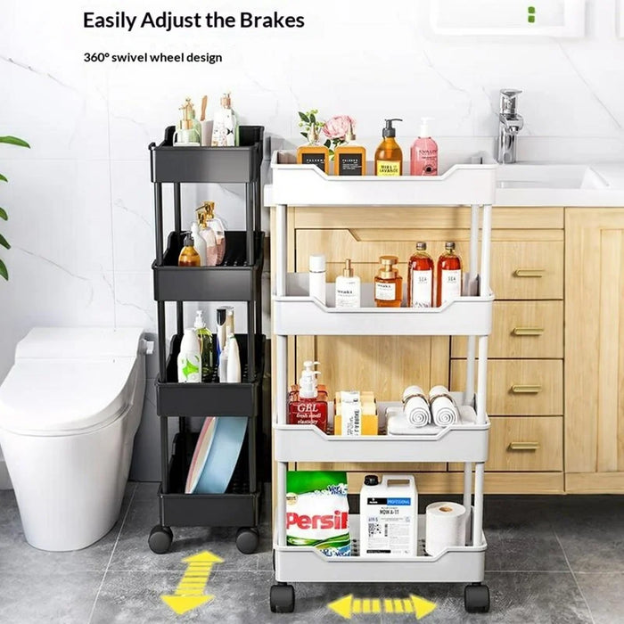 40x25x91cm 4-Tier Rolling Storage Cart Bathroom Gap Storage Rack Drainage Tray Design Mobile Trolley with Wheels - Black - 3