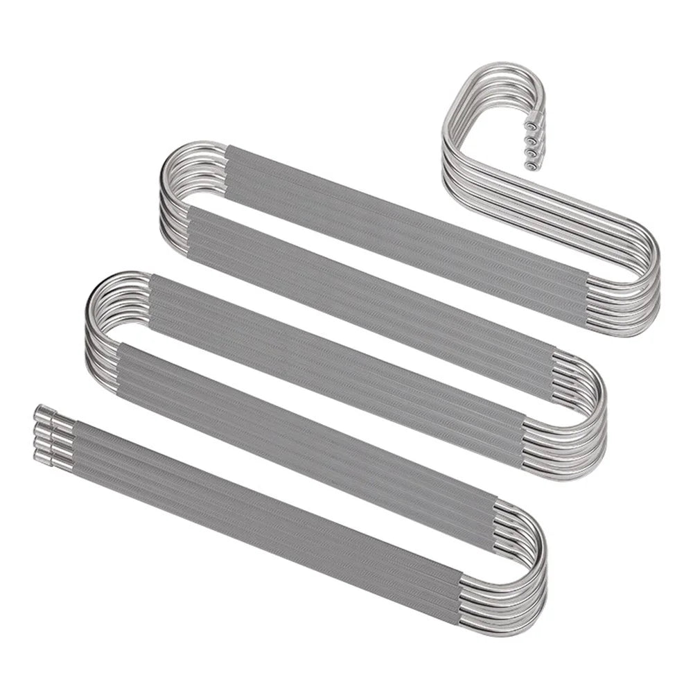 4Pcs S Shaped Pant Hangers Non-Slip Space-saving Stainless Steel Clothes Hanger Wardrobe Organizer for Pants Scarf Tie Towel - Grey - 1
