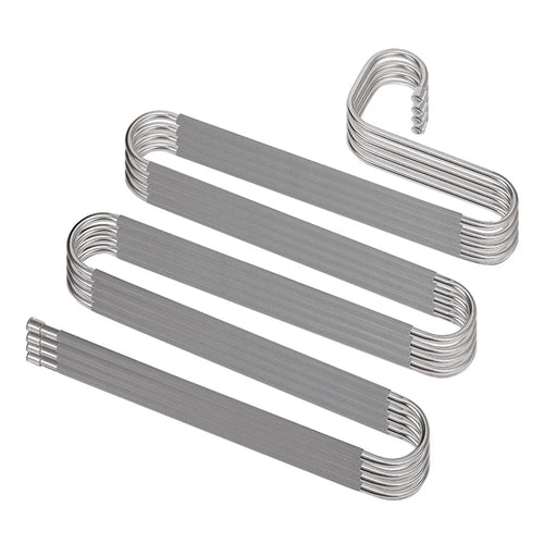 4Pcs S Shaped Pant Hangers Non-Slip Space-saving Stainless Steel Clothes Hanger Wardrobe Organizer for Pants Scarf Tie Towel - Grey - 1