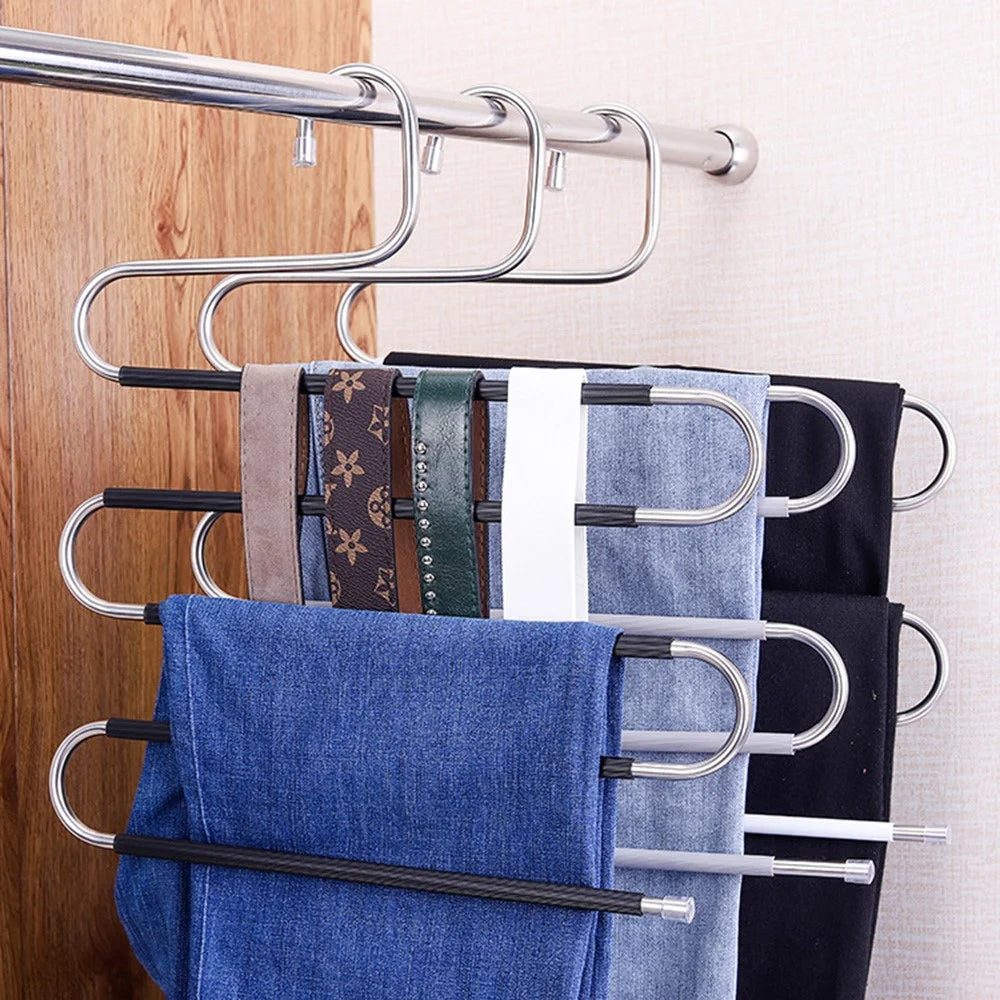 4Pcs S Shaped Pant Hangers Non-Slip Space-saving Stainless Steel Clothes Hanger Wardrobe Organizer for Pants Scarf Tie Towel - Grey - 2