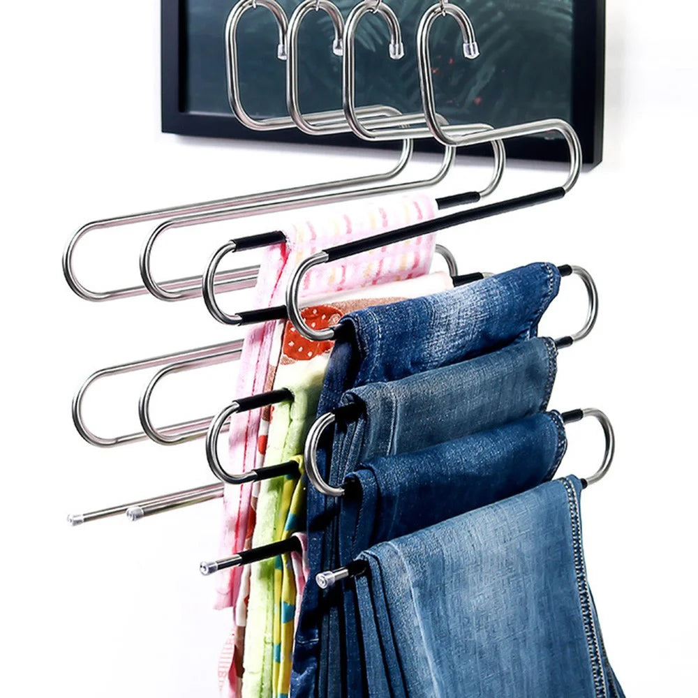 4Pcs S Shaped Pant Hangers Non-Slip Space-saving Stainless Steel Clothes Hanger Wardrobe Organizer for Pants Scarf Tie Towel - Grey - 3