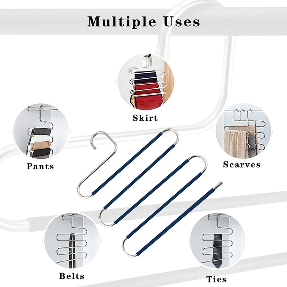 4Pcs S Shaped Pant Hangers Non-Slip Space-saving Stainless Steel Clothes Hanger Wardrobe Organizer for Pants Scarf Tie Towel - Grey - 5