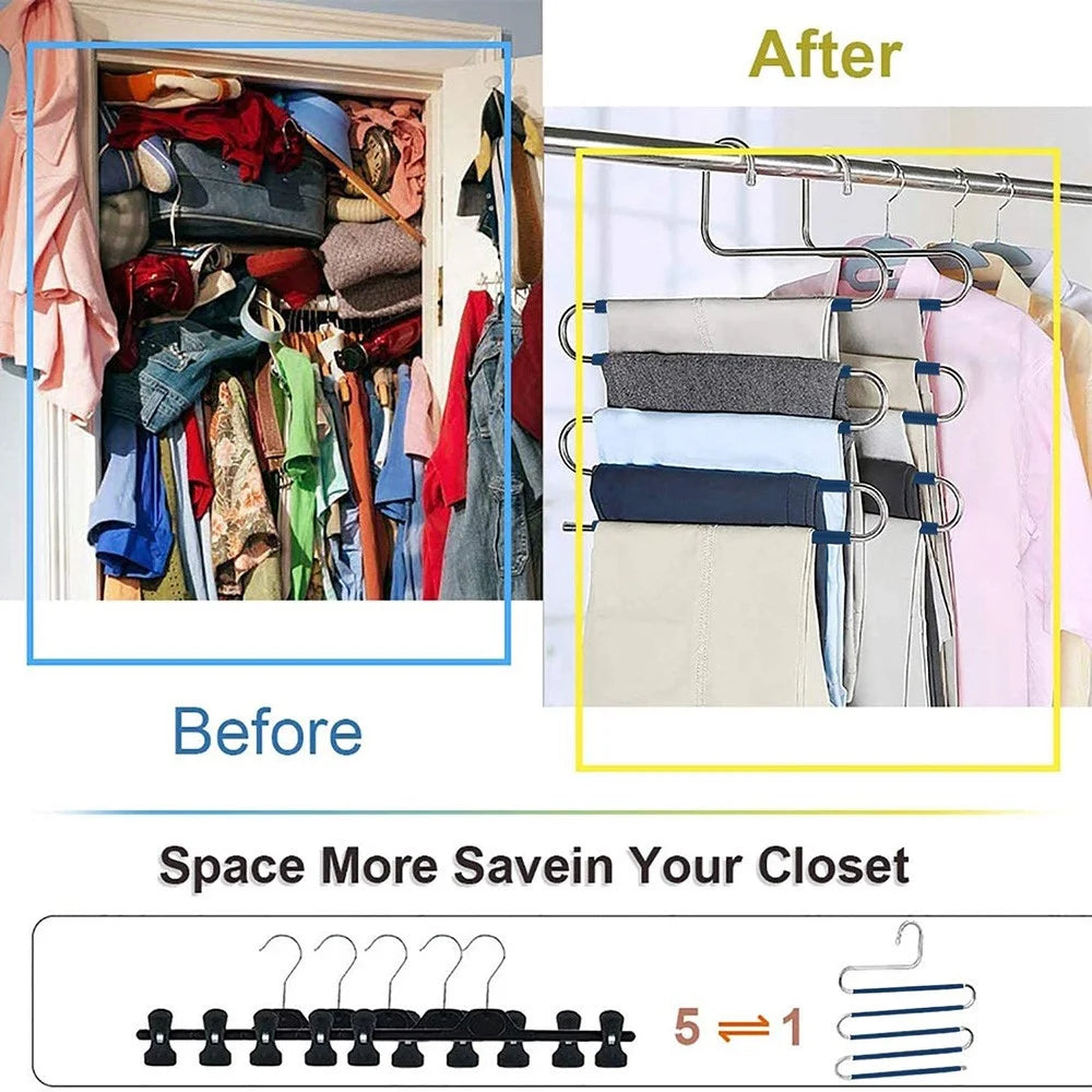 4Pcs S Shaped Pant Hangers Non-Slip Space-saving Stainless Steel Clothes Hanger Wardrobe Organizer for Pants Scarf Tie Towel - Grey - 6
