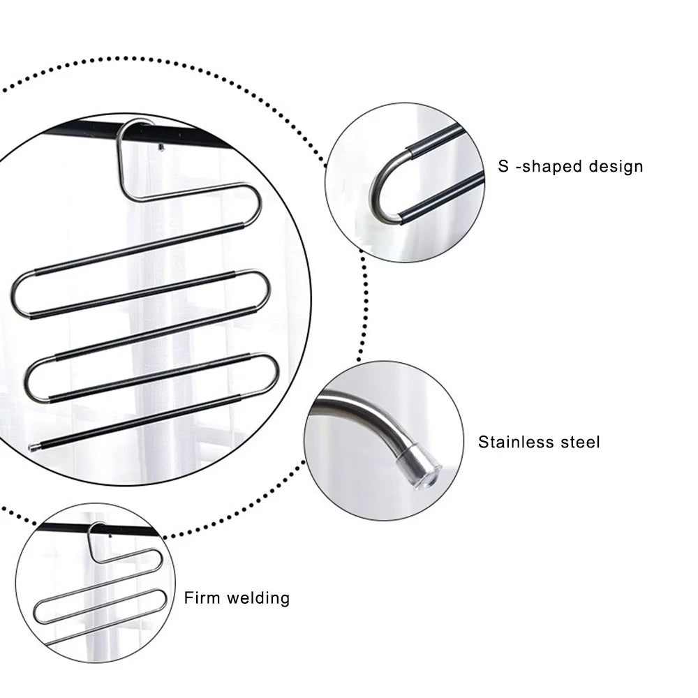 4Pcs S Shaped Pant Hangers Non-Slip Space-saving Stainless Steel Clothes Hanger Wardrobe Organizer for Pants Scarf Tie Towel - Grey - 7