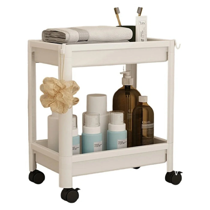 36x23x42cm 2-Tier Bathroom Gap Storage Cart with Wheels Floor Standing Rack Organizer Shelf for Bathroom Kitchen - White - 1