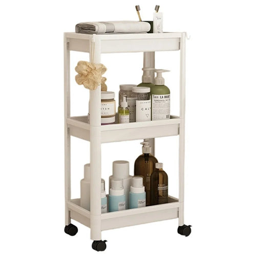 36x23x72cm 3-Tier Bathroom Gap Storage Cart with Wheels Floor Standing Rack Organizer Shelf for Bathroom Kitchen - White - 1