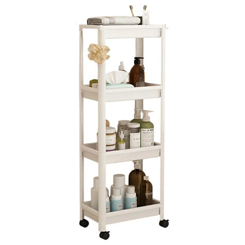 36x23x102cm 4-Tier Bathroom Gap Storage Cart with Wheels Floor Standing Rack Organizer Shelf for Bathroom Kitchen - White - 1