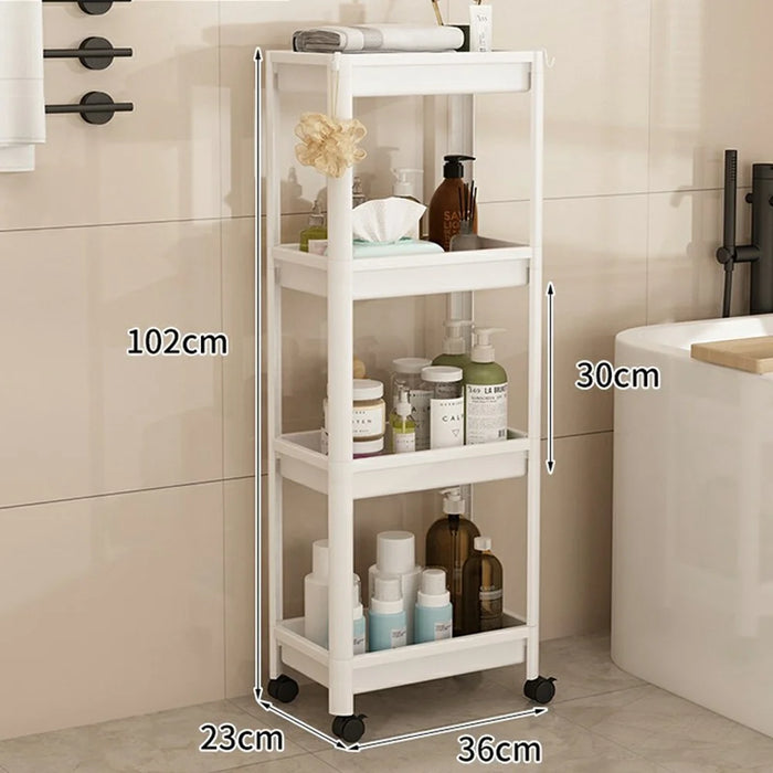 36x23x102cm 4-Tier Bathroom Gap Storage Cart with Wheels Floor Standing Rack Organizer Shelf for Bathroom Kitchen - White - 5